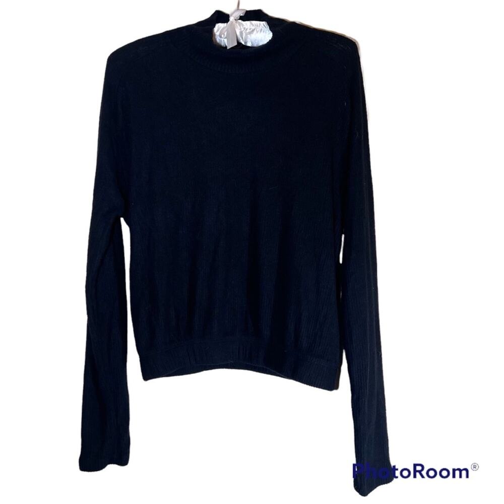 La La Land Creative Co Women's Black Ribbed Crop Top Sweater Sz Small NWT